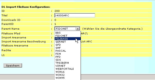 Screenshot PHP-Nuke DLIMP Admin Console Module v1.10, Neue Area: Auswahl der Kategorie