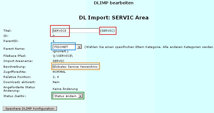 Screenshot DLIMP Admin Console, Detailansicht Area &uuml;berarbeiten