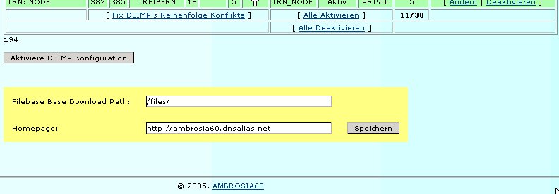 Screenshot DLIMP Admin Console, Detailansicht Sonderfunktionen
